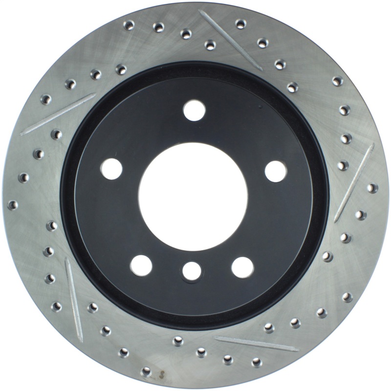 BMW 325Ci Brake Rotor (1) - Rear Left - Stoptech - Drilled & Slotted - Black e-coated - `01-`07