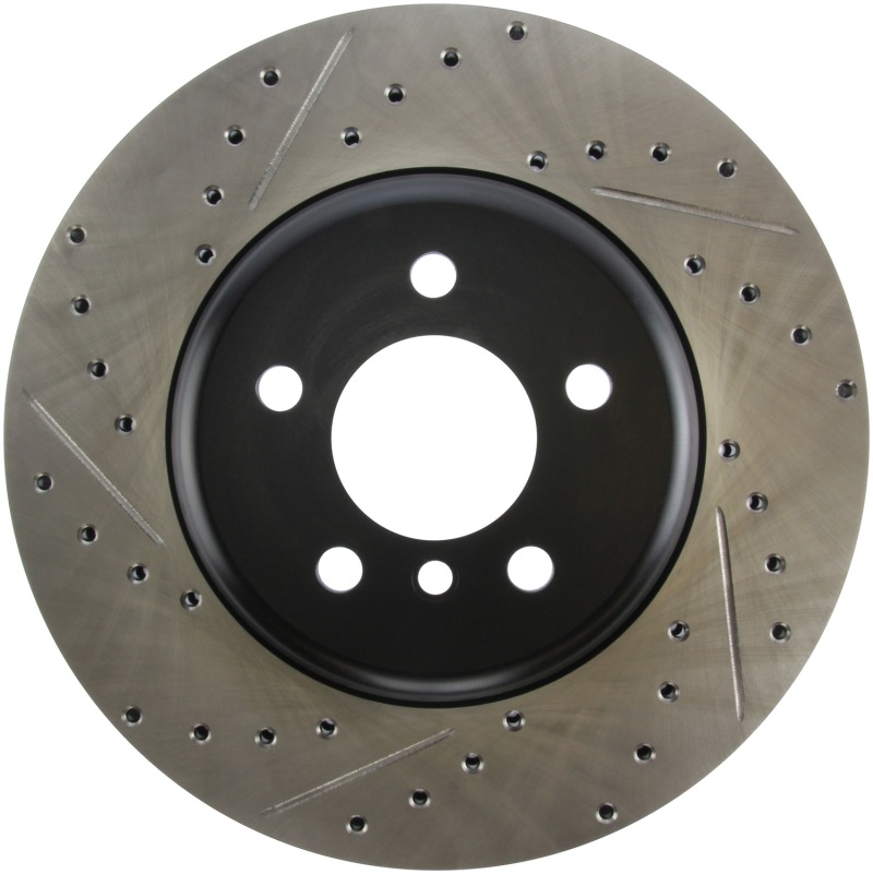 BMW 535i xDrive Brake Rotor (1) - Front Right - Stoptech - Slotted & Drilled - Black E-Coated - `11-`16