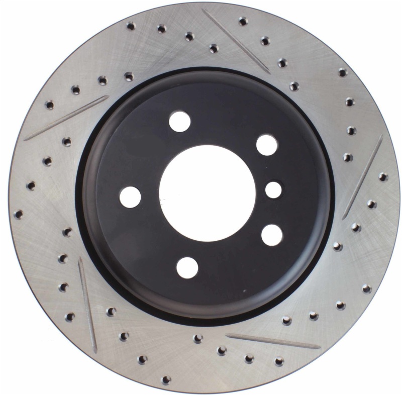 BMW 528i xDrive Brake Rotor (1) - Rear Left - Stoptech - Slotted & Drilled - Black - `12-`16