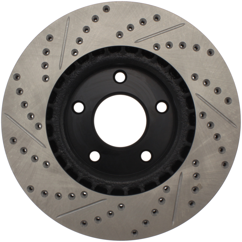 Infiniti G35 Brake Rotor (1) - Front Left - Stoptech - Slotted & Drilled - Black - `02-`05