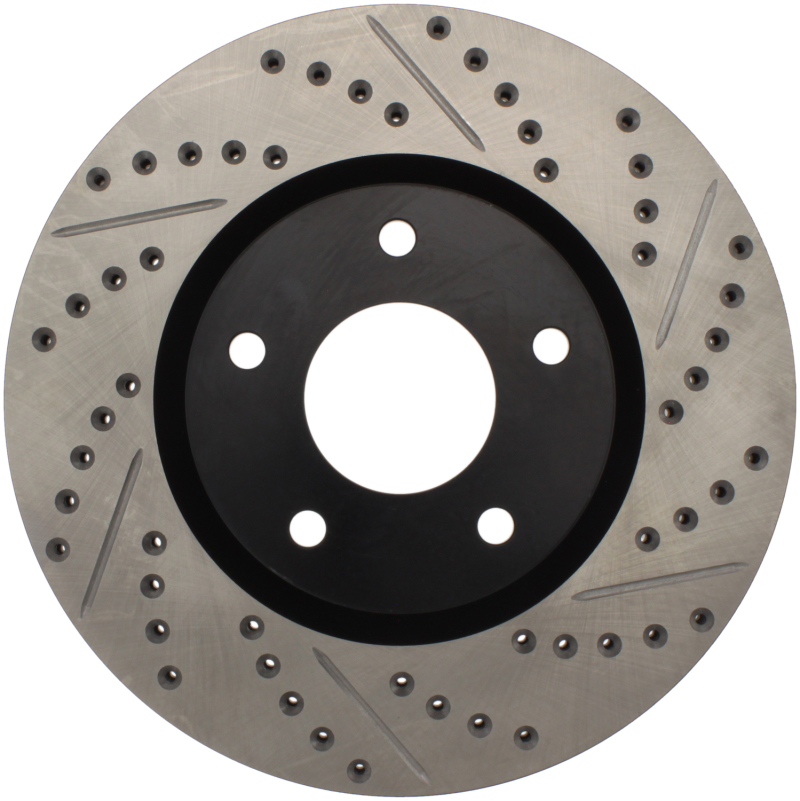 Infiniti G35 Brake Rotor (1) - Front Left - Stoptech - Slotted & Drilled - Black - `02-`05