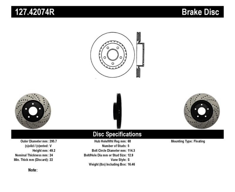 Infiniti G35 Brake Rotor (1) - Right Front - Stoptech - Slotted & Drilled Sport Rotor - Black - `02-`05