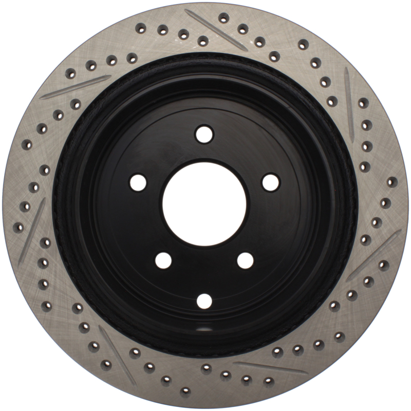 Infiniti Q70L Brake Rotors (1) - Rear Left - Stoptech - Slotted & Drilled Sport - Black - `15-`17