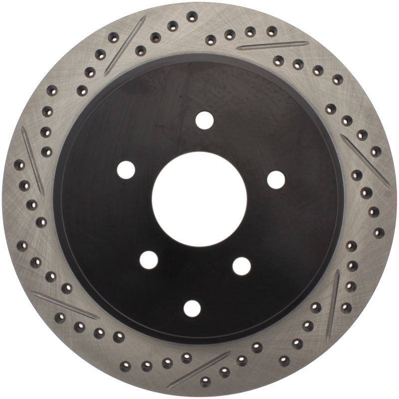 Infiniti M37 Brake Rotor (1) - Rear Right - Stoptech - Drilled/Slotted - Black - `11-`13