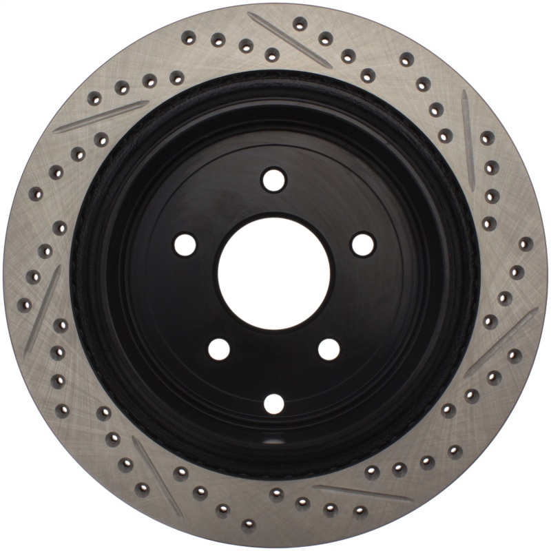 Infiniti M37 Brake Rotor (1) - Rear Right - Stoptech - Drilled/Slotted - Black - `11-`13