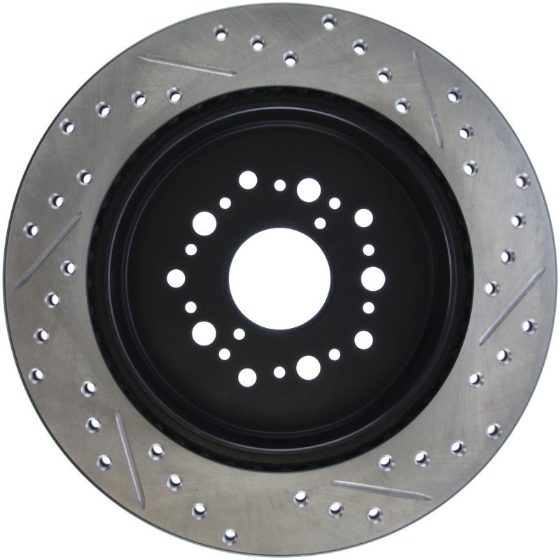 Lexus SC300 Brake Rotor (1) - Rear Right - Stoptech - Drilled/Slotted - Black E-Coated - `99-`00