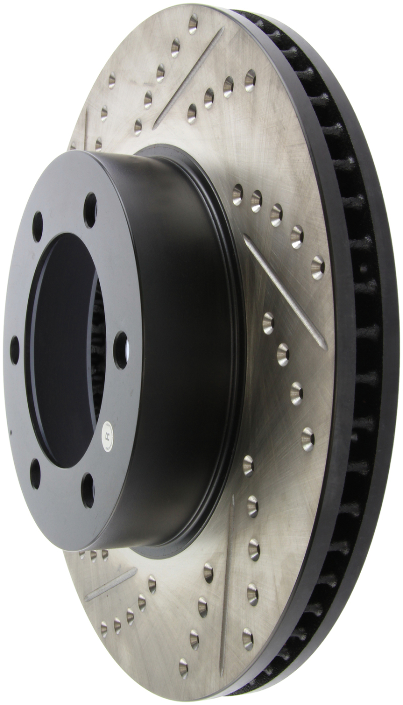 Toyota Tundra Brake Rotor (1) - Front Right - Stoptech - Sport Drilled/Slotted, High-Carbon, E-Coated - Black E-Coated - `00-`06