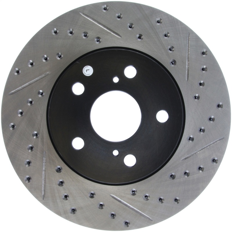 Toyota Avalon Brake Rotor (1) - Front Left - Stoptech - Slotted & Drilled - Black - `05-`07