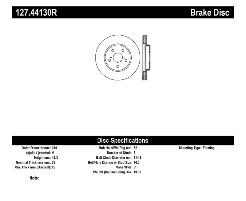 Lexus RX350 Brake Rotor (1) - Right Rear - Stoptech - Slotted & Drilled - `07-`09