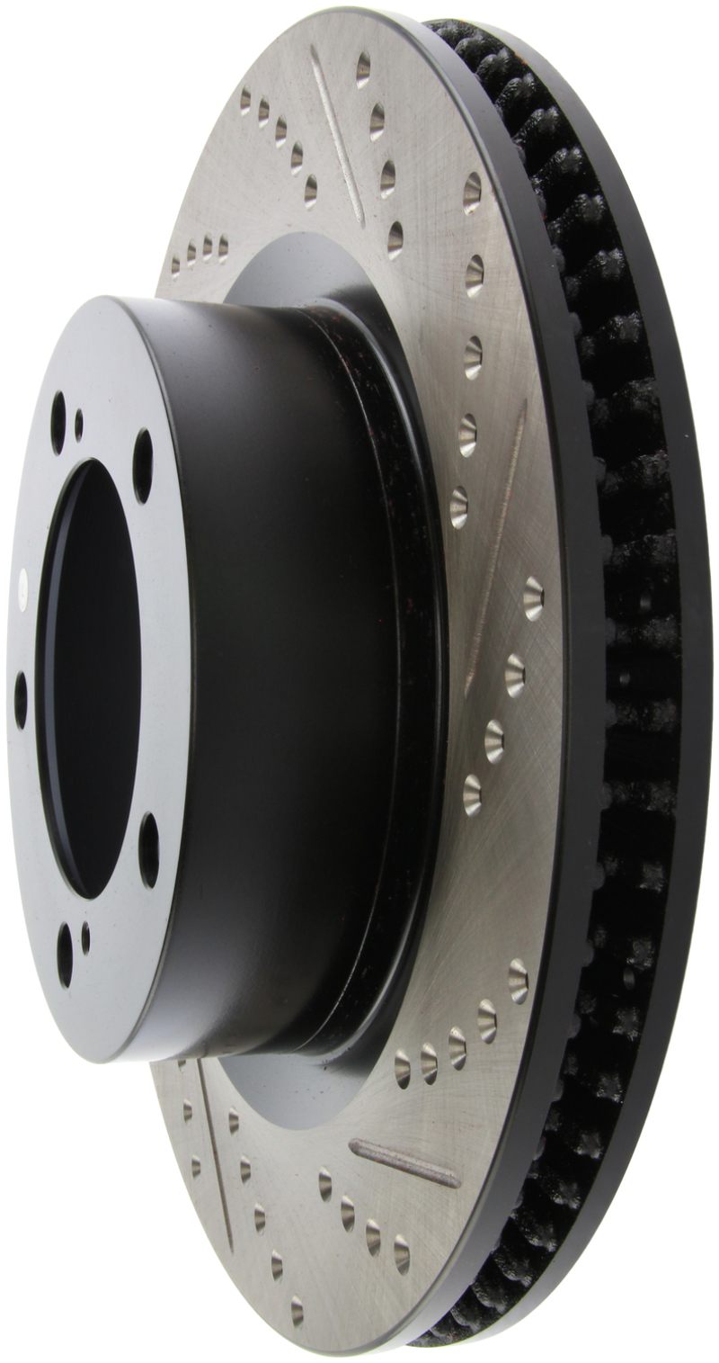 Lexus LX570 Brake Rotor (1) - Front Left - Stoptech - Drilled & Slotted - Black - `08-`16