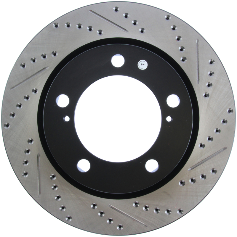 Toyota Land Cruiser Brake Rotor (1) - Front Left - Stoptech - Drilled & Slotted - Black - `08-`19
