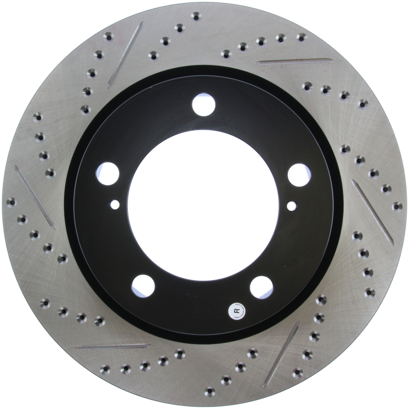 Toyota Land Cruiser Brake Rotor (1) - Front Right - Stoptech - Slotted & Drilled Sport - Black - `08-`19