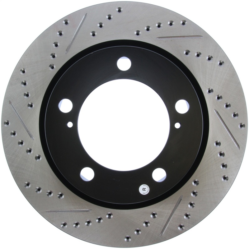 Toyota Land Cruiser Brake Rotor (1) - Front Right - Stoptech - Slotted & Drilled Sport - Black - `08-`19