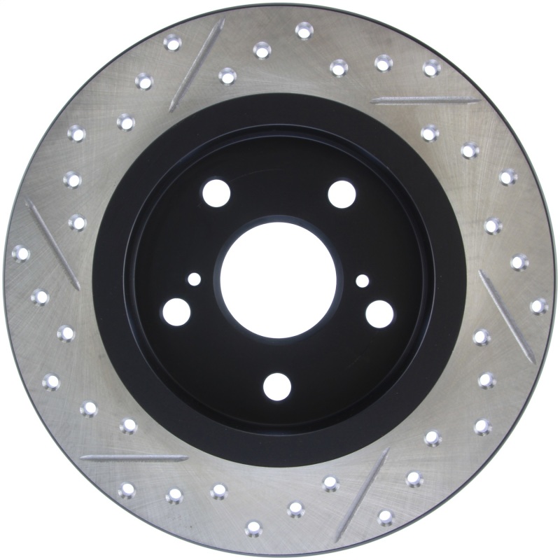 Scion tC Brake Rotor (1) - Rear Left - Stoptech - Sport Drilled & Slotted, E-Coated - Black - `11-`16