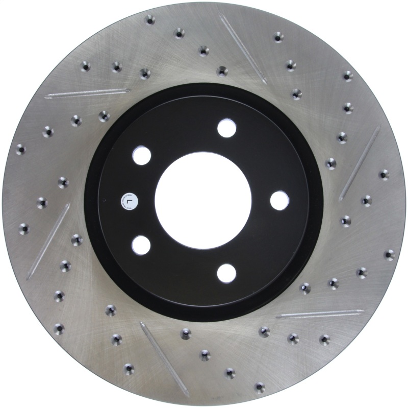 Mazda 3 Brake Rotor (1) - Front Left - Stoptech - Slotted/Drilled - Black - `07-`09