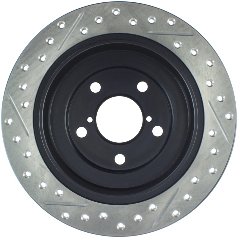 Saab 9-2X Brake Rotor (1) - Rear Left - Stoptech - Slotted & Drilled - Black - `05-`06