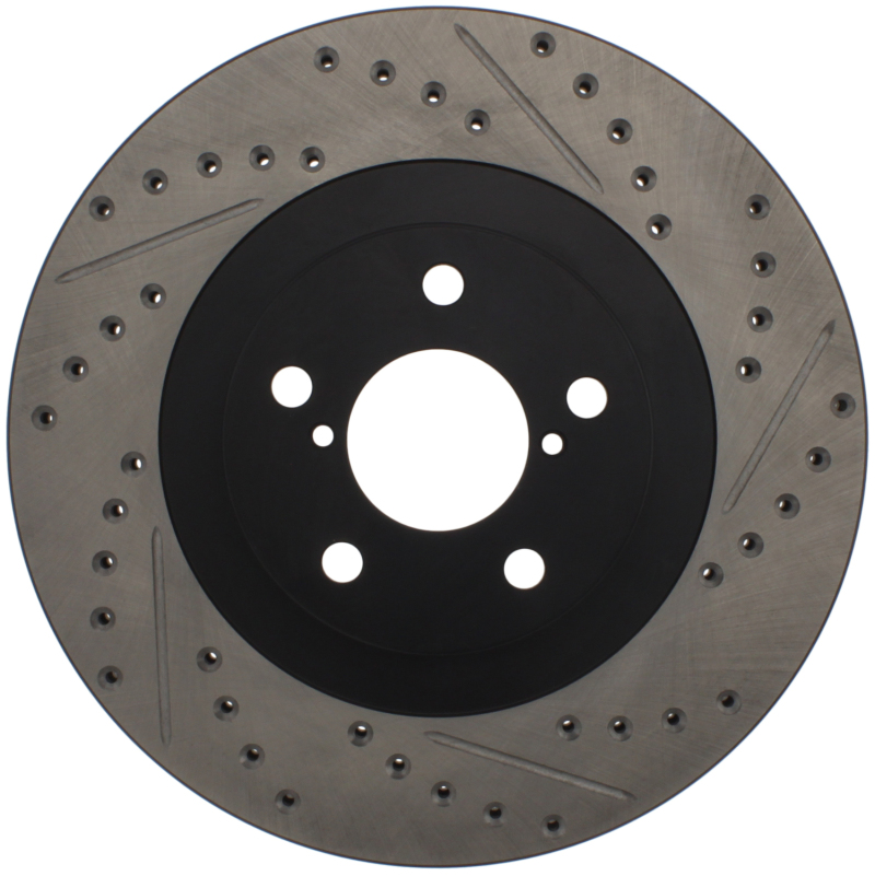 Saab 9-2X Brake Rotor (1) - Front Right - Stoptech - Slotted & Drilled - Black E-Coated - `05-`06