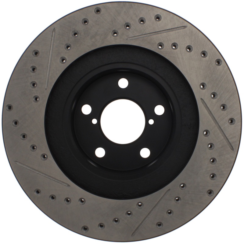 Subaru Baja Brake Rotor (1) - Front Right - Stoptech - Slotted & Drilled - Black E-Coated - `03-`06