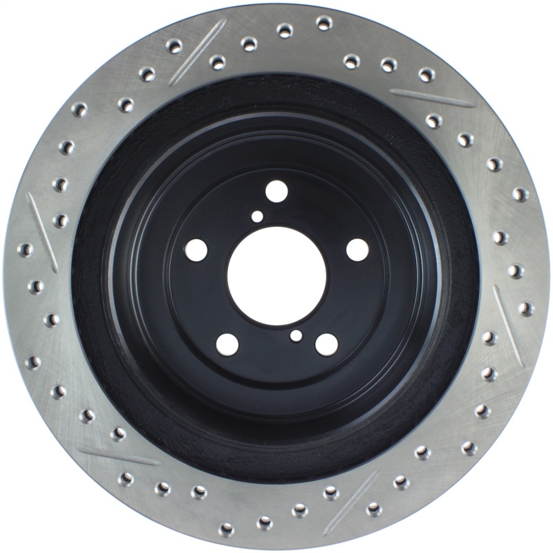 Subaru Impreza Brake Rotor (1) - Rear Left - Stoptech - Drilled/Slotted Sport Rotors - Black - `06-`07