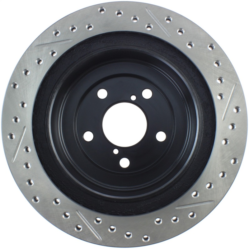 Subaru Impreza Brake Rotor (1) - Rear Right - Stoptech - Slotted & Drilled - Black - `06-`07