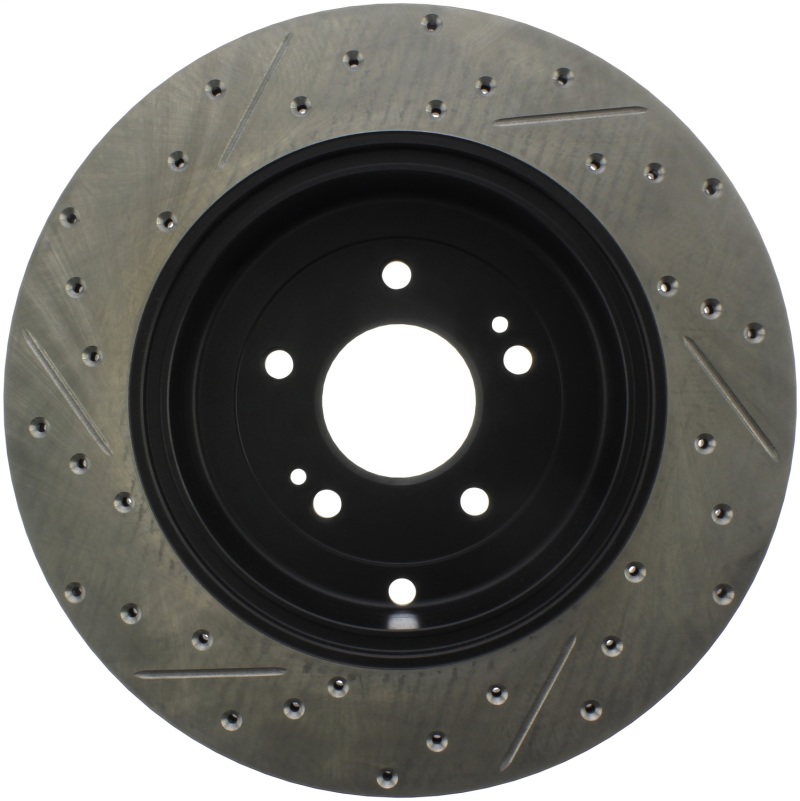 Hyundai Genesis Coupe Brake Rotor (1) - Rear Left - Stoptech - Slotted & Drilled - Black - `10-`16