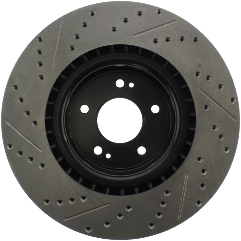 Hyundai Genesis Coupe Brake Rotor (1) - Front Left - Stoptech - Slotted/Drilled - Black - `10-`16