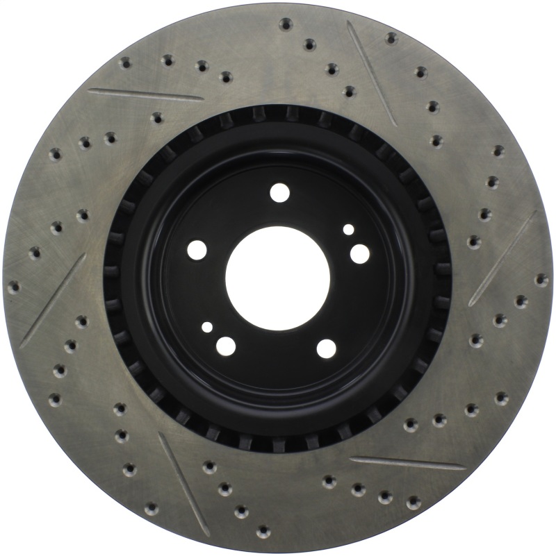 Hyundai Genesis Coupe Brake Rotor (1) - Front Right - Stoptech - Drilled & Slotted - Black - `10-`16