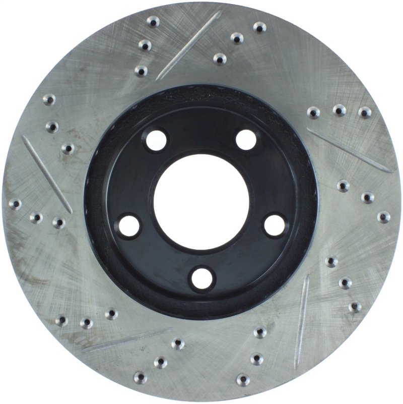 Ford Mustang Brake Rotor (1) - Front Left - Stoptech - Slotted & Drilled - Black - `94-`04