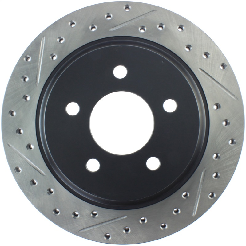 Ford Mustang Brake Rotor (1) - Rear Right - Stoptech - Drilled & Slotted - Black - `94-`04