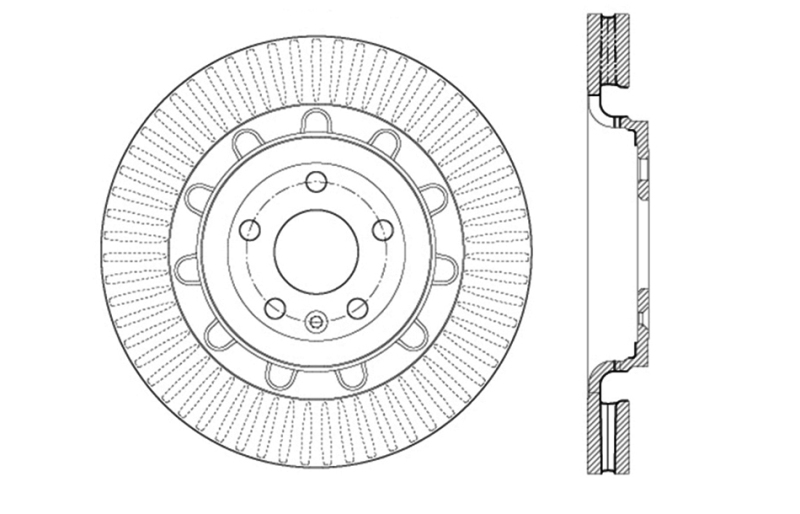 Lincoln MKS Brake Rotor (1) - Front Right - Stoptech - Slotted & Drilled - Black - `13-`16