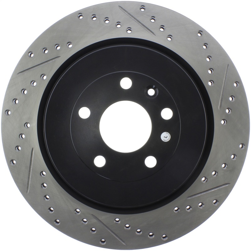 Ford Police Interceptor Sedan Brake Rotors (2) - Rear - Stoptech - Slotted & Drilled - Black - `13-`19