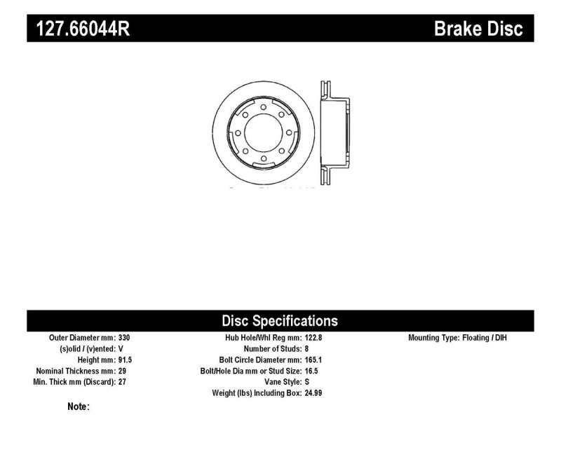 Chevrolet Express 2500 Brake Rotors (1) - Rear Right - Stoptech - Drilled/Slotted Sport - Black - `03-`17