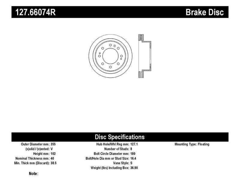 GMC Sierra 3500 HD Brake Rotors (1) - Front Right - Stoptech - Slotted/Drilled - Black - `11-`20