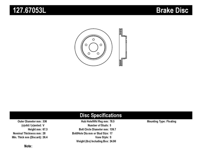 Ram 4000 Brake Rotor (1) - Front Left - Stoptech - Sport Drilled & Slotted, High Carbon, Black E-Coated - Black - `16-`17