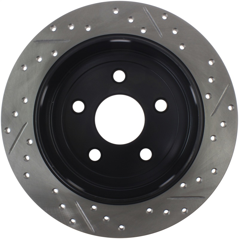 Jeep Wrangler JK Brake Rotor (1) - Rear Right - Stoptech - Sport Drilled & Slotted, Black E-Coated - Black - `07-`18