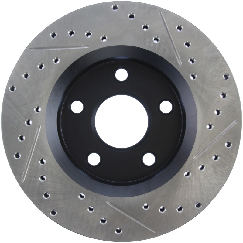 Jeep Wrangler Brake Rotor (1) - Front Right - Stoptech - Sport Drilled & Slotted, Black E-Coated - Black - `07-`13