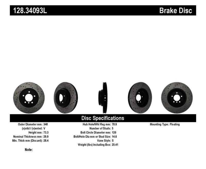 BMW 3 Series Brake Rotor (1) - Front Left - Stoptech - Drilled Sport - Black - `09-`11
