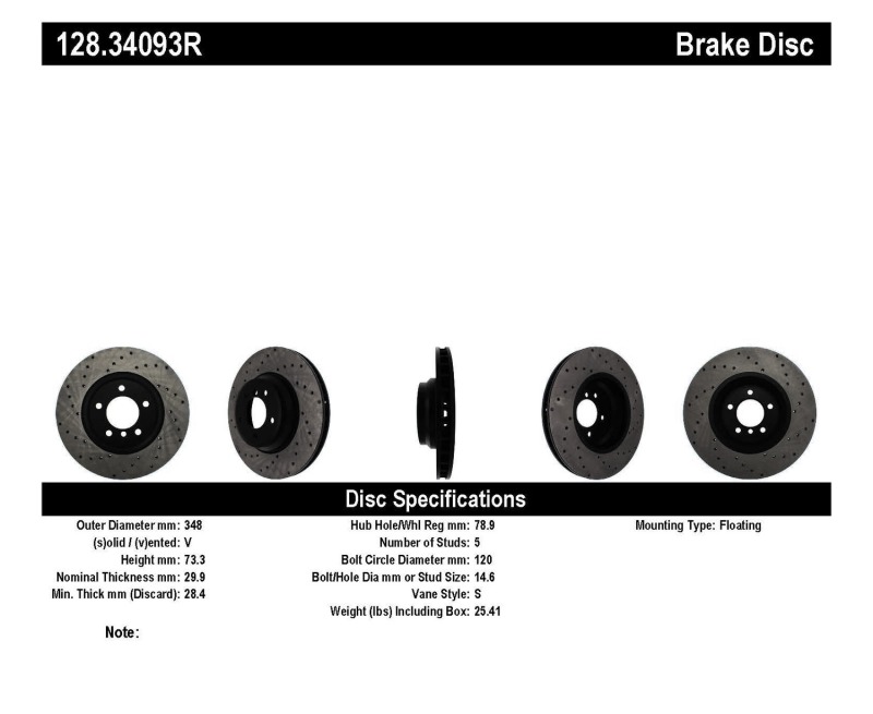 BMW 3 Series Brake Rotor (1) - Front Right - Stoptech - Drilled Sport - Black - `09-`11
