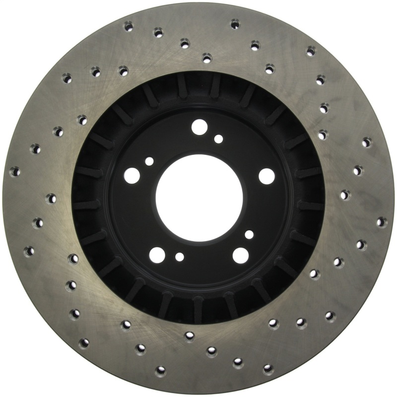 Honda S2000 Brake Rotor (1) - Front Right - Stoptech - Drilled Sport - Black - `00-`09