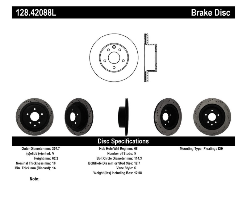 Infiniti M45 Brake Rotor (1) - Rear Left - Stoptech - Drilled Sport - `06-`10