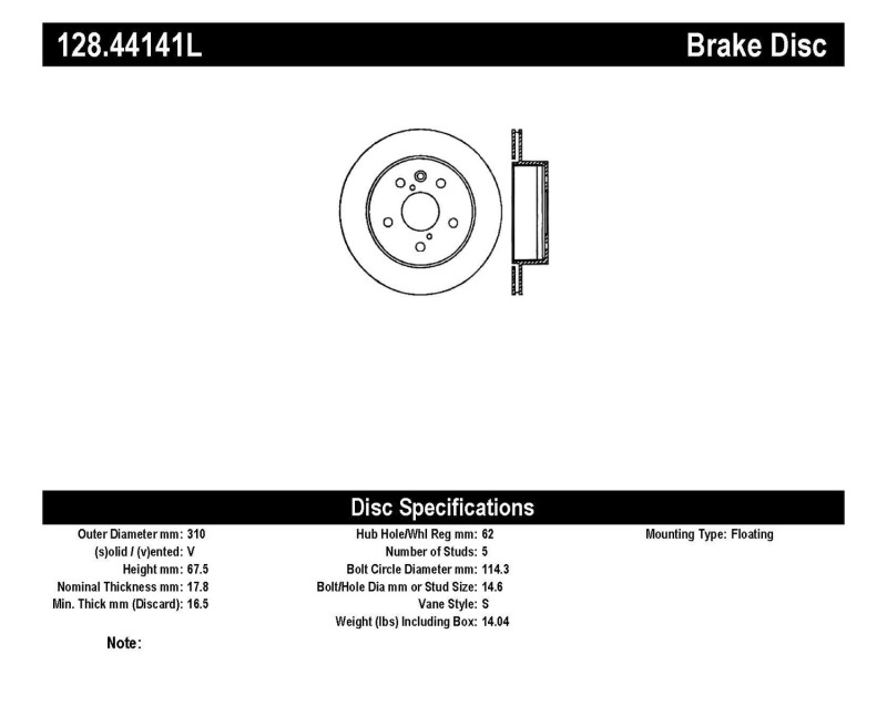 Lexus IS 350 Brake Rotor (1) - Rear Left - Stoptech - Sport Cross Drilled, E-Coated - Black - `06-`15