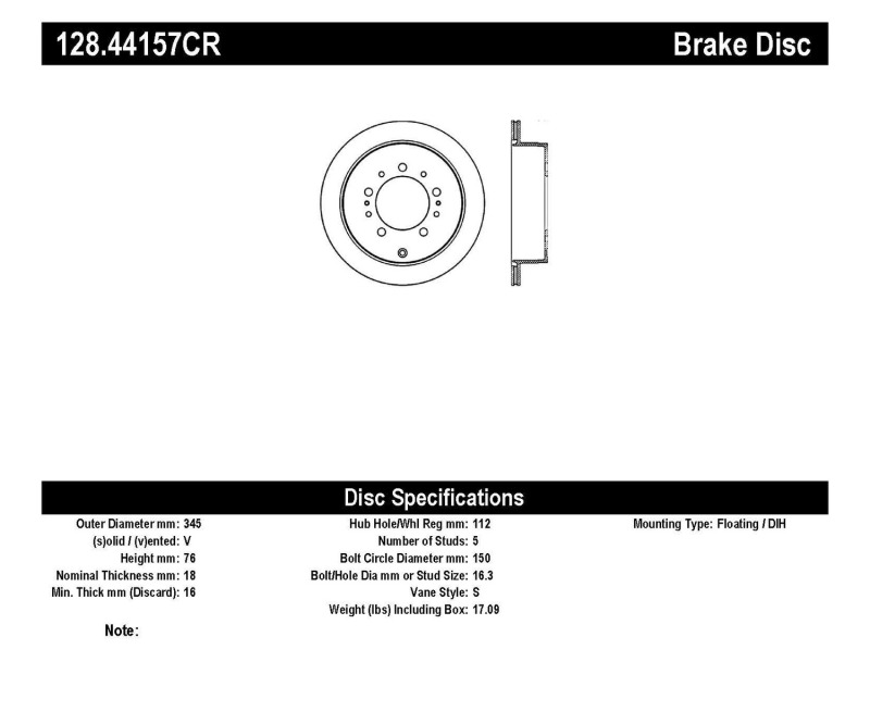 Toyota Tundra Brake Rotor (1) - Rear Right - Stoptech - Sport Cryo Drilled - Black - `07-`19