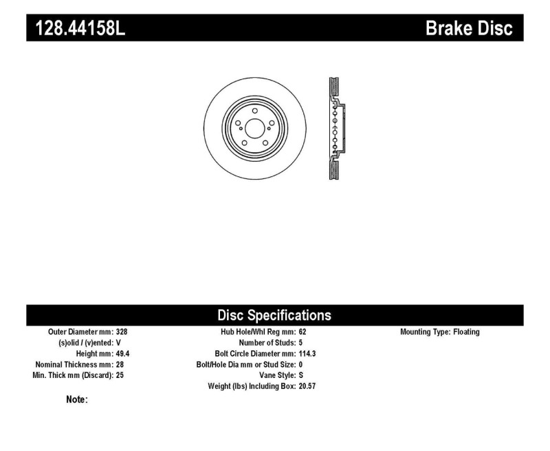 Lexus NX300h Brake Rotor (1) - Front Left - Stoptech - Drilled Sport - Black - `15-`20
