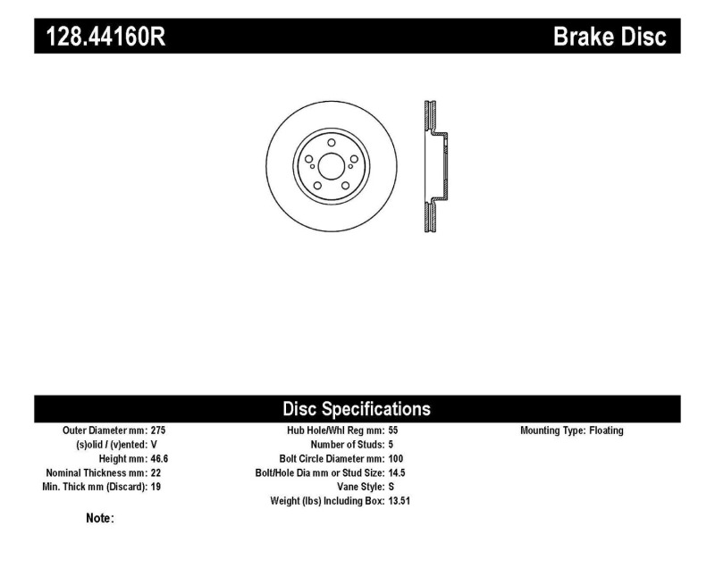 Scion xD Brake Rotor (1) - Front Right - Stoptech - Drilled Sport - Black - `08-`14