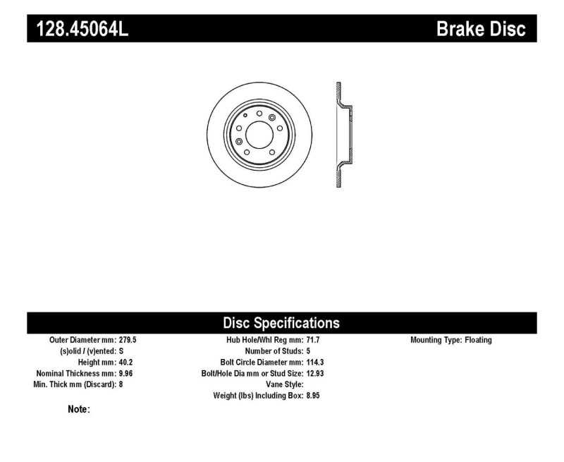 Lincoln MKZ Brake Rotor (1) - Rear Left - Stoptech - Drilled Sport - Black - `07-`12