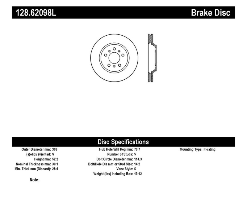 Chevrolet Impala Limited Brake Rotor (1) - Front Left - Stoptech - Drilled Sport - Black - `14-`16