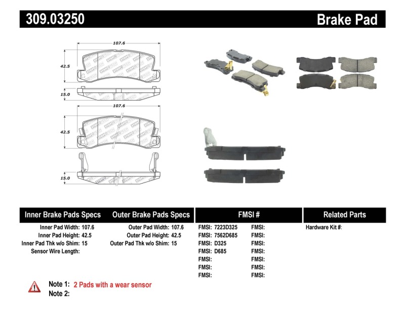 Lexus RX300 Brake Pads - Stoptech - Sport - `99-`03