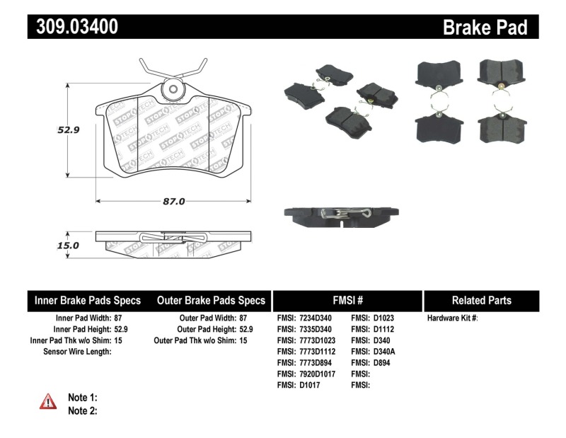 Volkswagen Golf SportWagen Brake Pads - Rear - Stoptech - ST Sport - `15-`18