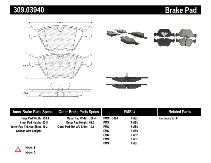 BMW Z3 Brake Pads - Front - Stoptech - ST Sport - `98-`02