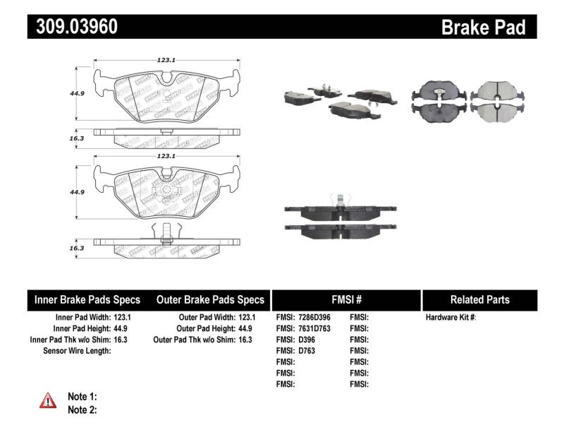 BMW Z3 Brake Pads - Rear - Stoptech - Sport - `98-`02